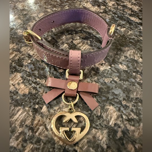Authentic Gucci Italy leather mauve purple dog pet collar S XS Toy breed mini - Picture 1 of 9